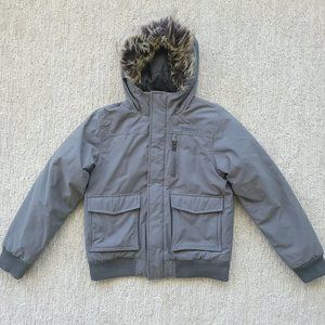 Marmot Stonehaven Bomber Winter Jacket Coat Gray Faux Fur Kids Youth L 10-12